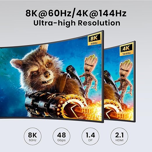 8K@60Hz HDMI+DP KVM Switch with 4-Port USB 3.0 Hub Dual HDMI Monitor KVM Switch for 2 Computers Supports Extended/Copy Mode Keyboard &amp Mouse Sharing Includes USB Cables &amp Remote Controller