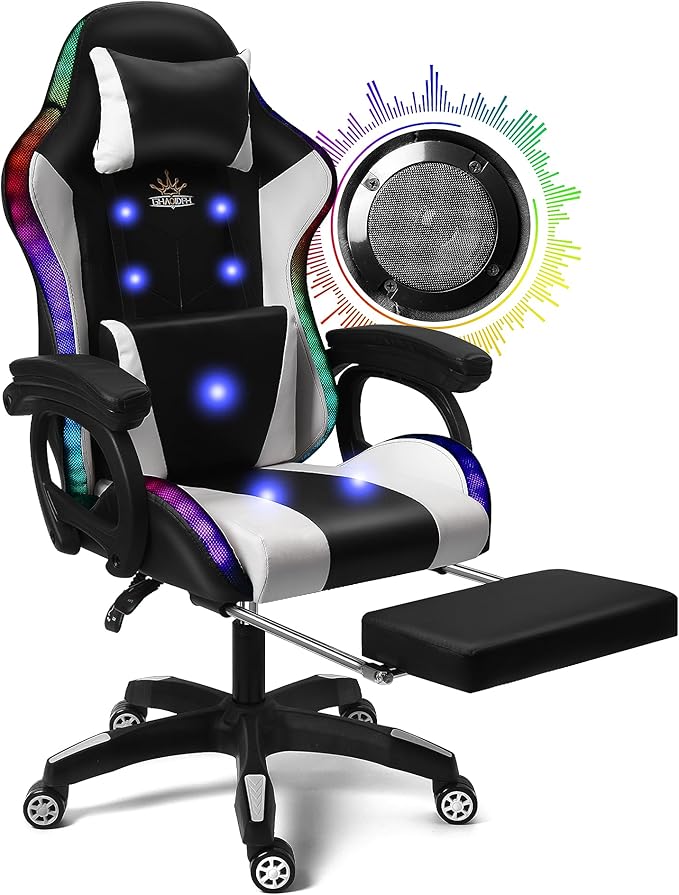 RGB Gaming Chair with Massage Footrest and Dual Speakers Racing Computer Chair with Lumbar Support and Headrest for Adults Teens and Kids Enhance Gaming Experience!