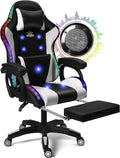 RGB Gaming Chair with Massage Footrest and Dual Speakers Racing Computer Chair with Lumbar Support and Headrest for Adults Teens and Kids Enhance Gaming Experience!