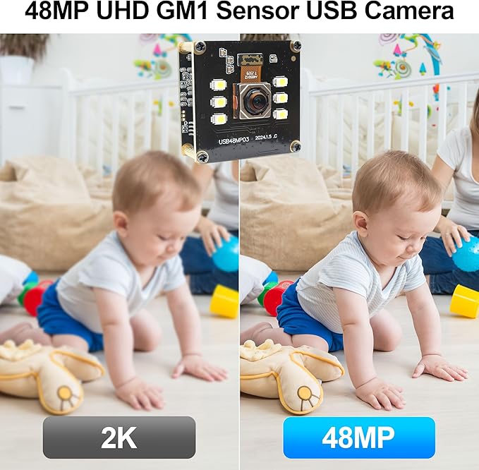 MMlove 48MP USB Camera Module 4K 30FPS Color Night Vision High Speed Autofocus Webcam Lightburn Camera 70° Viewing Angle Industrial Security Webcam for Face Recognition StreamingPC/Laptop