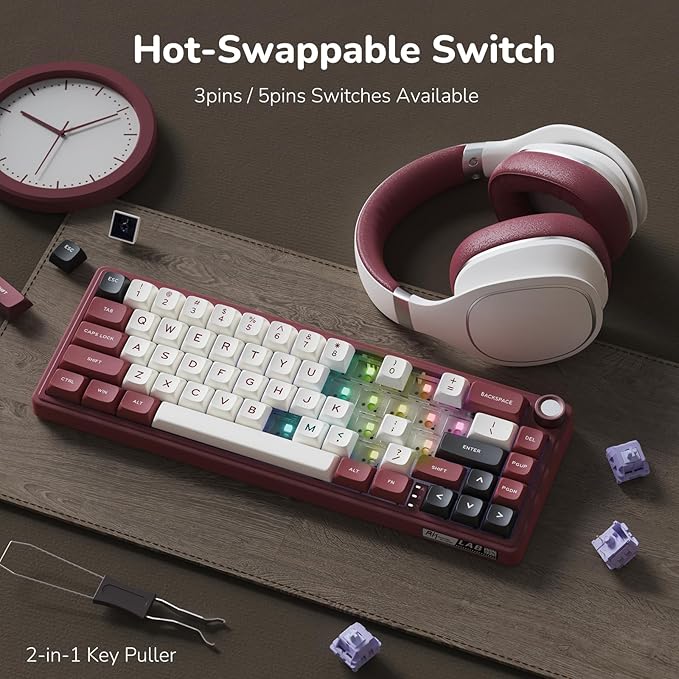 RK ROYAL KLUDGE R65 Wired Mechanical Keyboard with Volume Knob 60% Percent RGB Backlit Gaming Keyboard Gasket Mount with PBT Keycaps MDA Profile QMK/VIA 66 Keys Hot Swappable Light Switch Red
