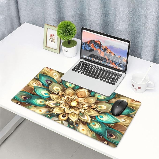 Mandala Boho Floral Desk Cover MatExtended Large Mouse PadComputer Laptop Mat Desk Decor for Office Game Home 30x16 Inch