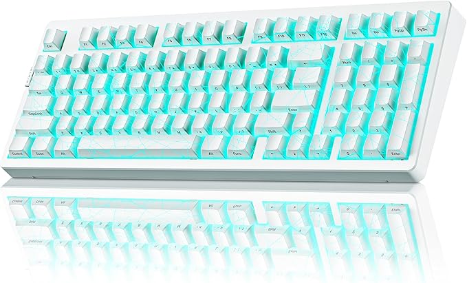 ZORNHER ZH980 Mechanical Keyboard Wireless95% White Creamy Keyboard with Number PadGaming Keyboard with Number PadShine Through Spider Web PC KeycapsCreamy Sounding Linear SwitchesFull Size