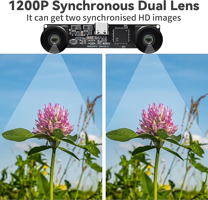 MMlove USB Stereo Camera Module 1200P 60FPS Global Shutter USB Webcam with Synchronous Dual Lens600P 120FPS High Speed 3D Webcam 112° Wide Angle Lightburn Camera for VRPC/Laptop/Raspberry Pi