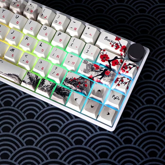 MOLGRIA GK68 68-Key RGB Backlit Gaming Keyboard with Plum Blossom Keycaps Hot Swappable Red Mechinery Switches Triple Mode Connection with Knob Mechanical Keyboard for Win/Mac OS