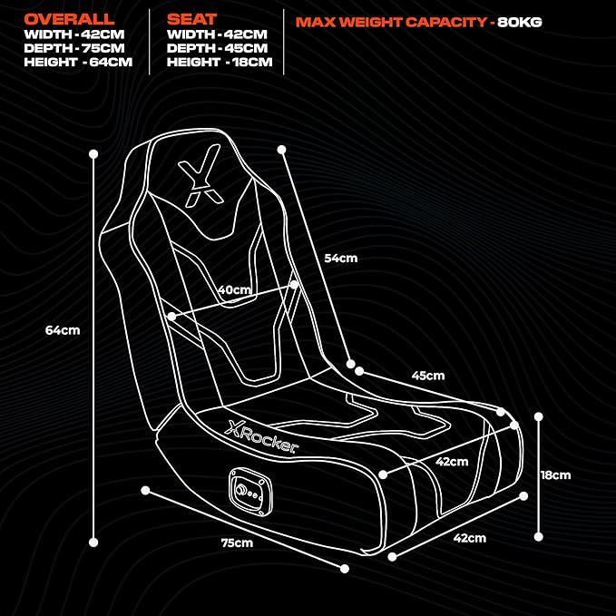 X-Rocker Shadow Gaming Chair for Kids and Juniors 2.0 Audio Floor Rocker Low Folding Rocking Seat with 2 Stereo Sound Speakers Padded Foam Gaming Seat for Children for XBOX PS4 PS5 Switch - BLACK