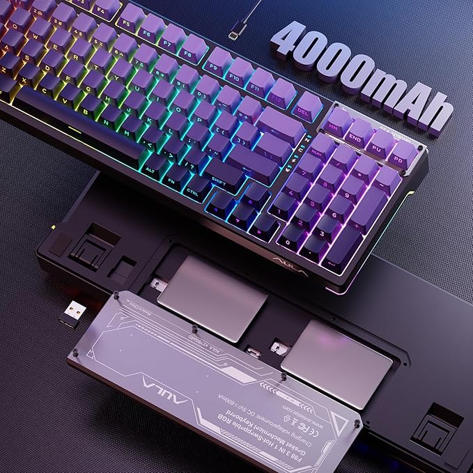 AULA F99S Mechanical Wireless Gaming Keyboard Tri-Mode Bluetooth/2.4G/USB-C Hot Swappable 99 Keys Custom Creamy Keyboard 99 Keys Full Size Computer Keyboards for PC Xbox PS5 etc (Purple Gradient)