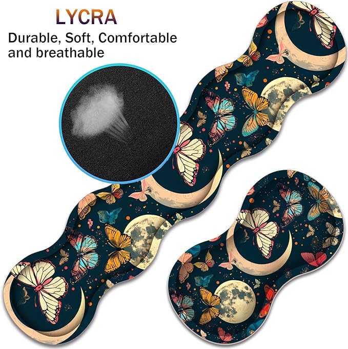 Large XXL Gaming Desk Mat 31.5x 11.8 Ergonomic Keyboard Wrist Rest &amp Mouse Pad Wrist Rest + Coaster Set Non-Slip Base Memory Foam Office and Home Moon Butterfly