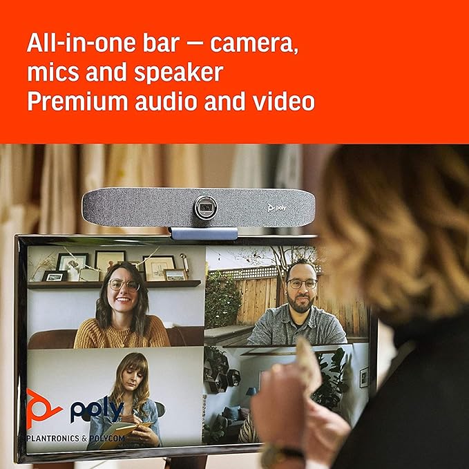 Poly Studio P15 Personal Video Bar (Plantronics + Polycom) - 4K Video Quality - Camera Microphones &amp Speaker Solution with Premium Audio &amp Video - Certified for Zoom and Teams