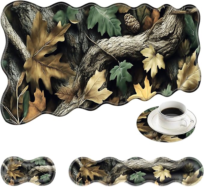 Large Mouse Pad and Keyboard Wrist Rest Desk Pad for Keyboard and Mouse 4-in-1 Large Gaming Mouse Pad with Wrist Support Desk Mat for Home Office Study Game-Camo Forest