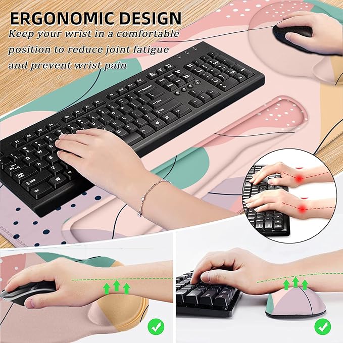 LATEEFAH Mouse Pad with Wrist Rest Large Mouse Pad Ergonomic Gaming Desk Pad Keyboard Wrist Rest Set 4-in-1 Desk Mat Keyboard Mat for Home Office
