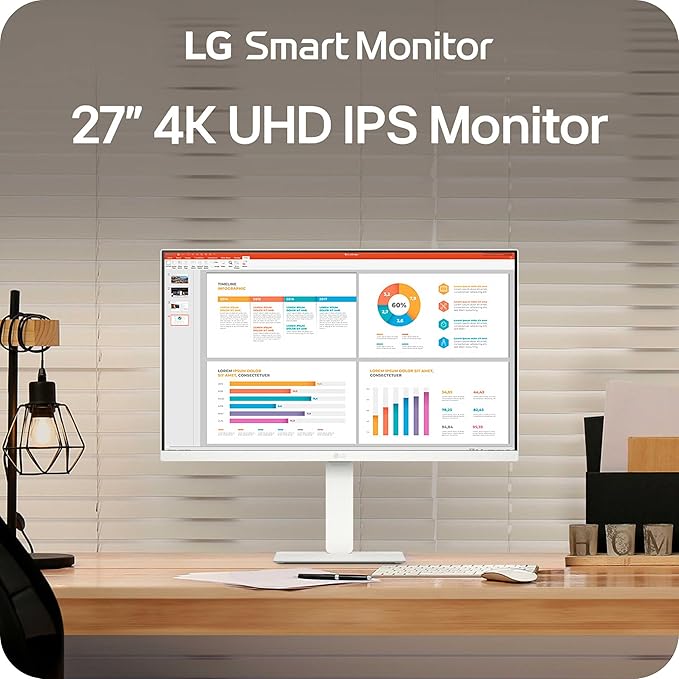 LG 27U730SA-W 27-Inch Smart 4K UHD (3840 x 2160) IPS Computer Monitor HDR10 Built-in Speaker Screen Share Bluetooth Remote Control HDMI USB Type-C PD 65W Tilt/Height/Swivel/Pivot Stand White