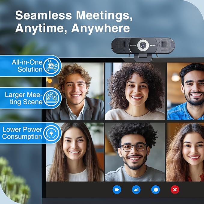 EMEET C980 PRO 3-in-1 4K Webcam with Microphone and Speaker 60°-98° Wide Angle Webcam w/ 4 Noise Cancel Mics 2 Speakers Fixed Focus Magnetic Privacy Cover Great for Group and Personal Video Calls