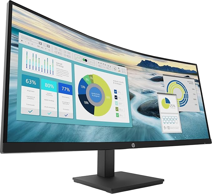 HP P34hc g4 34 WQHD Curved Monitor with 5ms Response Time Anti-Glare Flicker Free 250 nits Brightness VESA Mount (100mm) Displayport HDMI &amp Dockztorm USB Port Expander Black Color