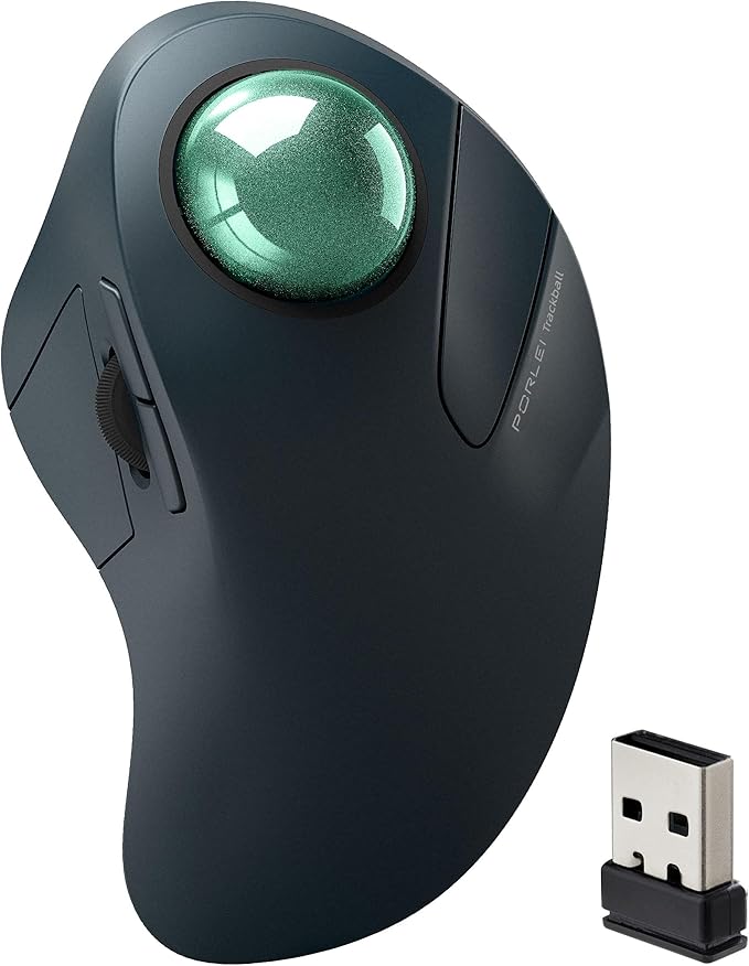 Wireless Trackball Mouse for Large Hands Ergonomic Index Finger Control Rechargeable Bluetooth/USB Mouse with Precise Smooth Tracking Multi-Device Connection for Windows &amp Mac Green