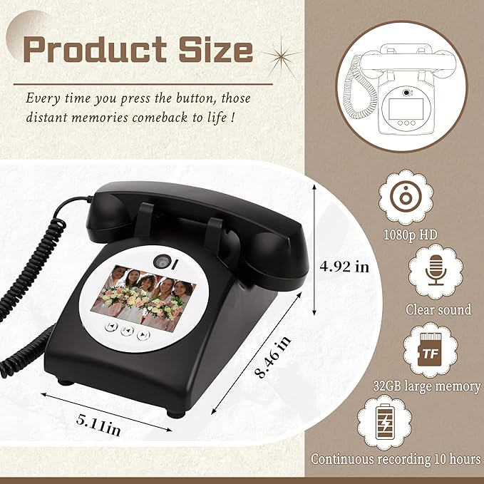 Video Guest Book Audio Guest Book Wedding Phone Record Preserve Your Special Occasions Leave a Message for Wedding Bridal Shower Baby Shower Birthday Graduations Anniversary (Black)
