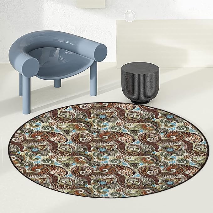 Multicolor Round Office Chair Mats Home Rolling Gaming Chair Mat Teardrop with a Curved Tip Motif in a Colorful Gaming Chair Mat Under Computer Desk Paisley Diameter 48 in