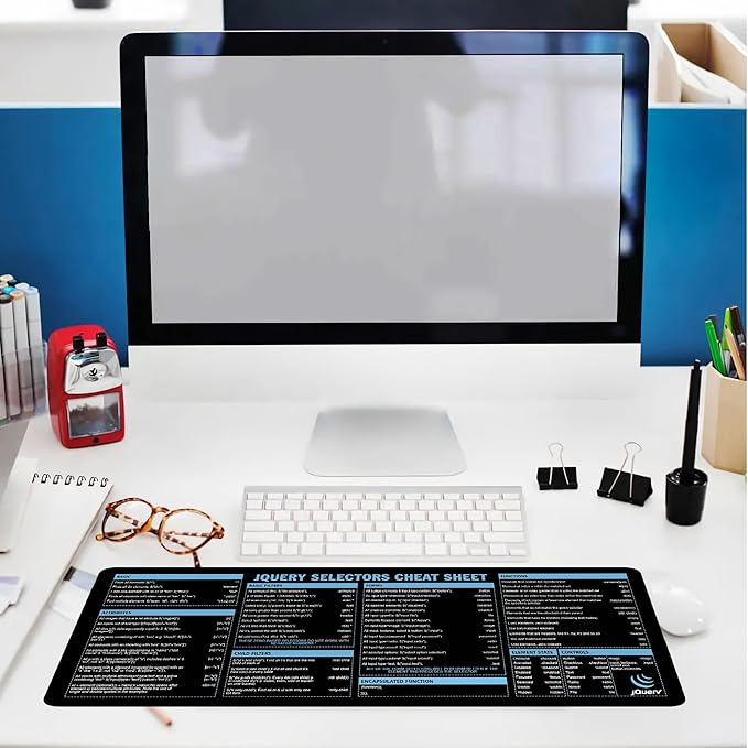 jQuery Selectors Cheat Sheet Mouse Mat KMH Mouse Pad for Web Developers JavaScript Learners Coder Computer jQuery Large Desk Mat Essential Computer Accessories for Study Work and Reference Purposes