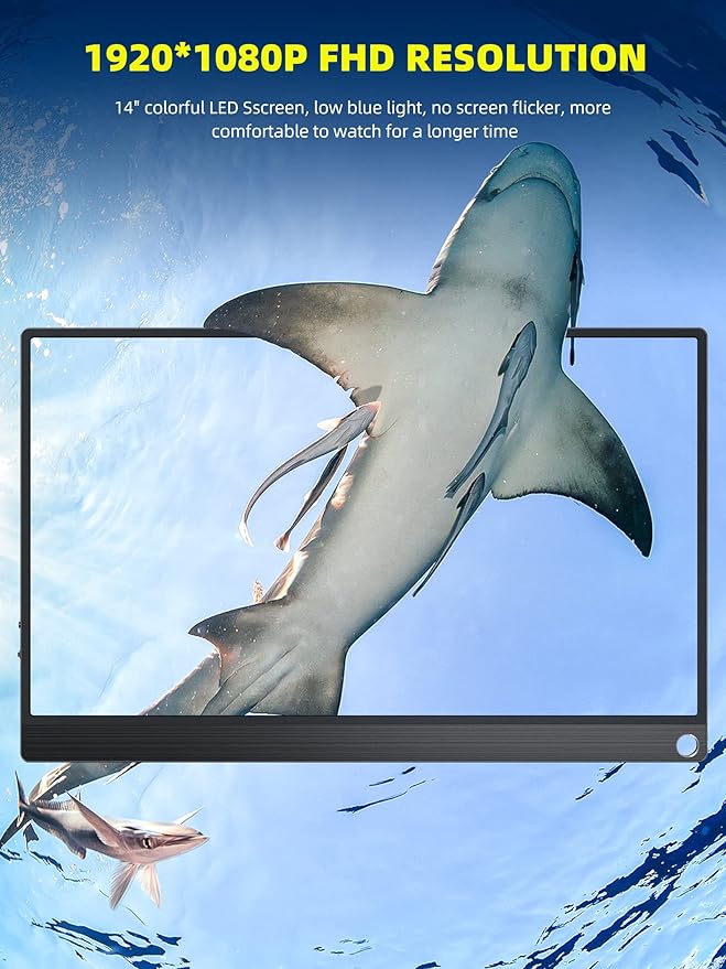 Portable Monitor 1080P FHD 14 IPS Monitors Screen with Type-C/USB C/HDMI Dual Built-in Speaker Eye Care Gaming Portable Monitor Second Screen for Laptop/PC/Mac/Phone/Computer