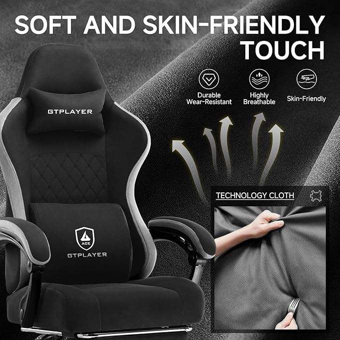 GTPLAYER Gaming Chair Fabric Computer Office Chair with Pocket Spring Cushion Ergonomic Office and Gaming Video Gaming Chair with Linkage Armrests High Back Desk Chair with Adjustable Recliner