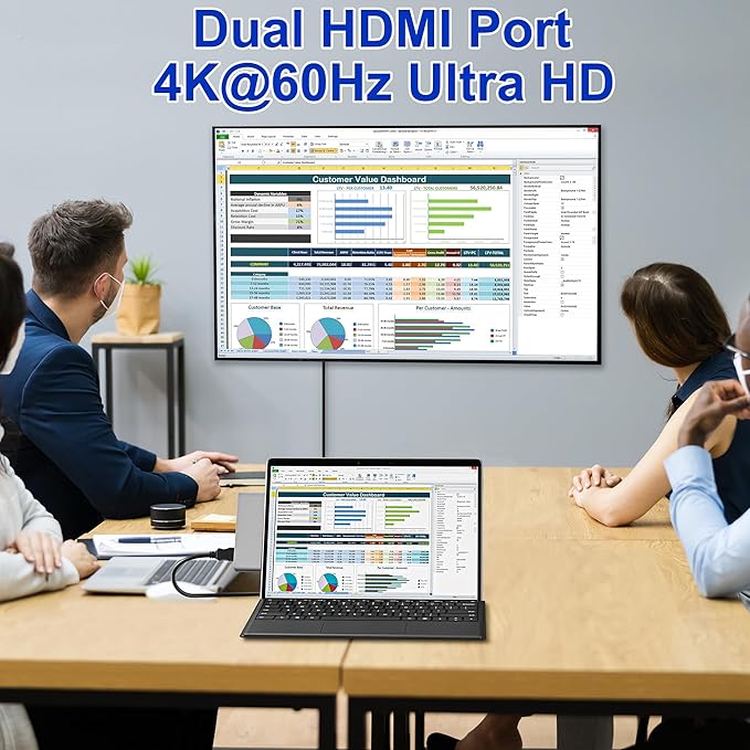 Surface Pro 9/10/11 Docking Station - 8-in-1 Triple Display Surface Pro 9/10/11 Accessories Adapter with Dual HDMI 4K 1x USB C (100W 40Gbps) 2x USB 3.0 SD/Micro SD Card Reader and 3.5mm Audio Jack