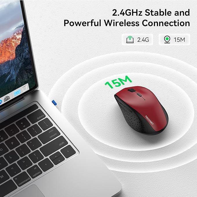 TECKNET Pro Wireless Trackball Mouse Bluetooth Mouse with Ergonomic Thumb Control USB-C Rechargeable RGB Light Mice with Adjustable DPI 3-Device Connectivity (BT or 2.4G)for PC/Mac/Laptop - Red