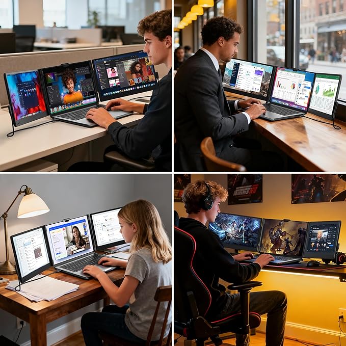 Laptop Screen Extender 14'' FHD 1080P IPS Portable Monitor for Laptop Triple Screen Extender Monitor Plug-Play for Mac/Windows/Chrome Fit 13”-17.3” Laptops
