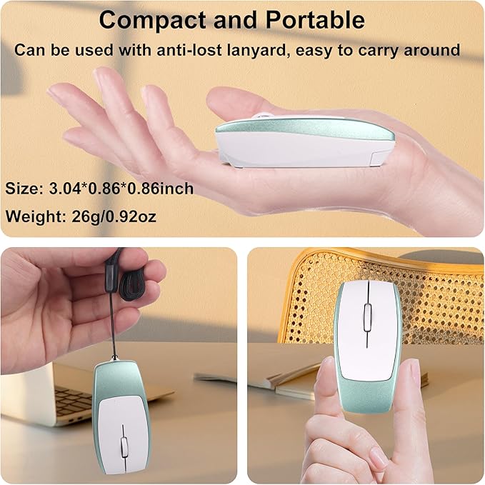 Bluetooth Mouse Rechargeable Portable Mini Computer Mice with TF Card Reader 3 Adjustable DPI Optical Lightweight Silent Wireless Mouse for Laptop Tablet Cell Phone Windows Mac OS Android iOS Green
