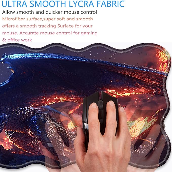 Bxgolkgd Desk Mat SetMouse Pad with Keyboard Wrist Rest &amp Mouse Wrist RestWave-Shaped DesignNon-Slip Rubber BaseErgonomic Desk Mat for HomeOfficeGamingDragon