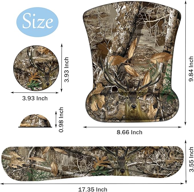 Keyboard Wrist Support + Wrist Mousepad + Coaster Combination Non-Slip PU Base with Gel Memory Mousepad Suitable for Gaming Office Pain Relief Mousepad Set - Camouflage Giraffe