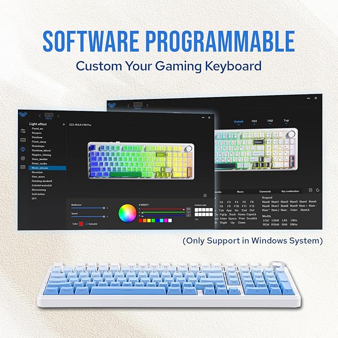 MechLands Aula F99 PRO 96% Mechanical Gaming Keyboard BT5.0/USB-C/2.4GHz Wireless Hot Swappable Gasket Custom Keyboard with 8000mAH Battery Rotary Knob RGB Backlit for Win/Mac (Blue)