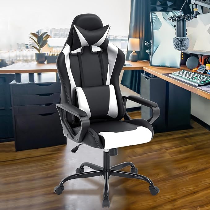Gaming Chair High Back PU Leather Gaming Chairs Computer Chair with Armrest Headrest and Lumbar Support for Kids Teen Adults Men Women Height Adjustable Gamer Chair Computer Chairs for Adults