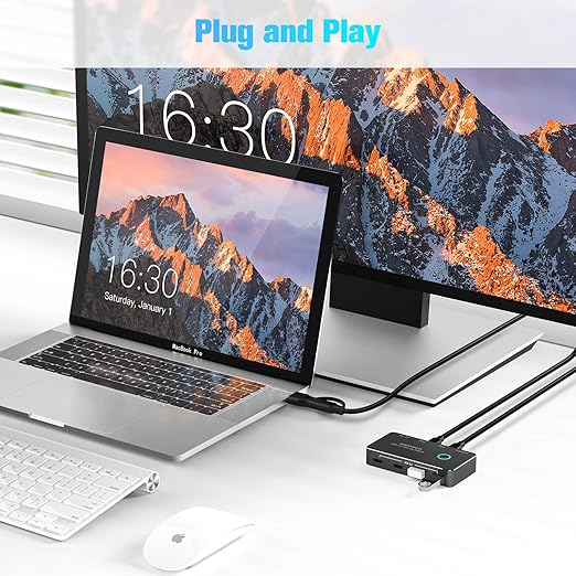 RSHTECH USB 3.2/USB C Switch 10Gbps 2 Computers Share 4 USB 3.2 Ports(2 USB-A+2 USB-C) USB Switcher Selector with 2 Cables and Controller for PC Laptop (No Video Output or Charging)