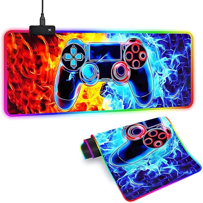 XL Led Gaming Mouse Pad with 14 Light Modes - Light Up Gamer Mouse Pad31.5 x 11.8in Non-Slip Gamepad Style RGB Large Gamer MousepadBlack Long Glowing Gaming Accessories for DeskWaterproof