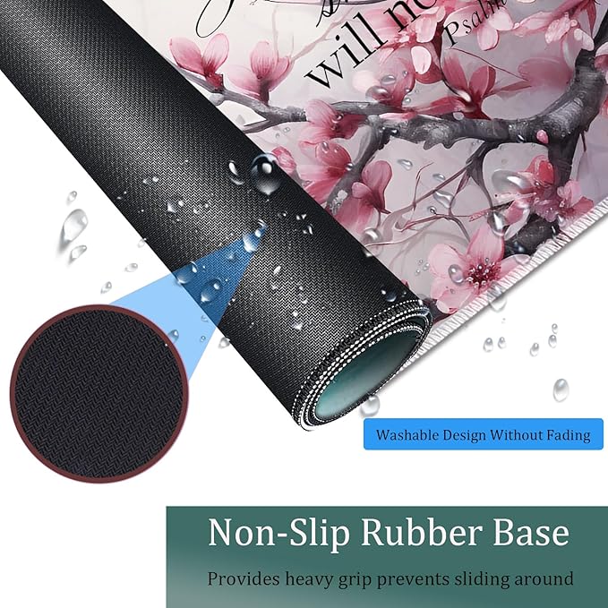 Large Game Mouse Pad + Wrist Support Pad + Coffee Coaster Desk Pad with Sewn Edges Anti-Slip Set pad Suitable for Office Work and Home - Cherry Blossom Butterflies