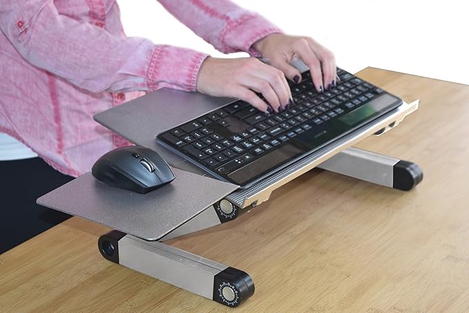 Uncaged Ergonomics Adjustable Keyboard Tray Silver Keyboard Tray Ergonomic Wrist Support Portable Universal Aluminum