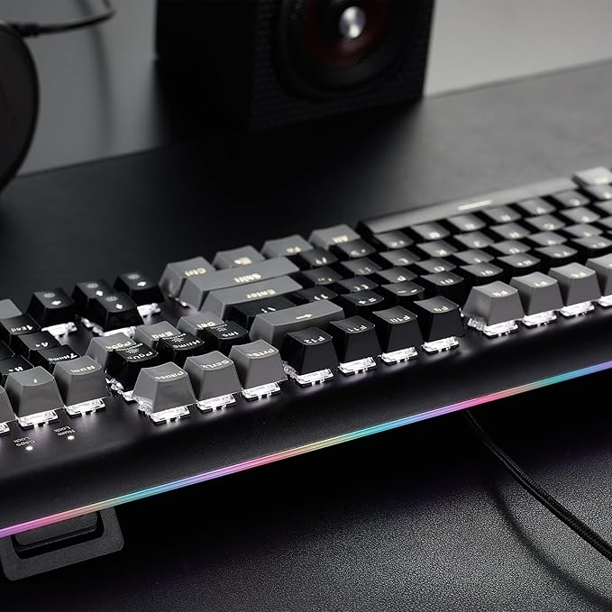 Hexgears GK735 Wired Full Size Mechanical Keyboard Aluminum Housing Built for Gamers w/Kailh Box White Switch White Backlit + Surrounded by RGB Light Strip 104 Keys Gaming Keyboard for PC/Mac