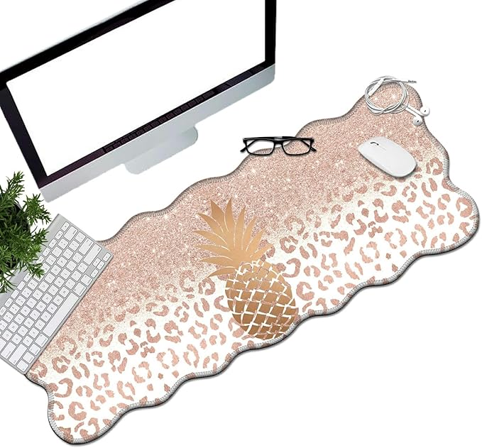 Rose Gold Marble Pineapple Desk Mat Mouse Pad 31.5 x11.8 XL Extended Mousepad Huge Mouse Pads with Stitched Edges Desk Pad for Work Game Office Home