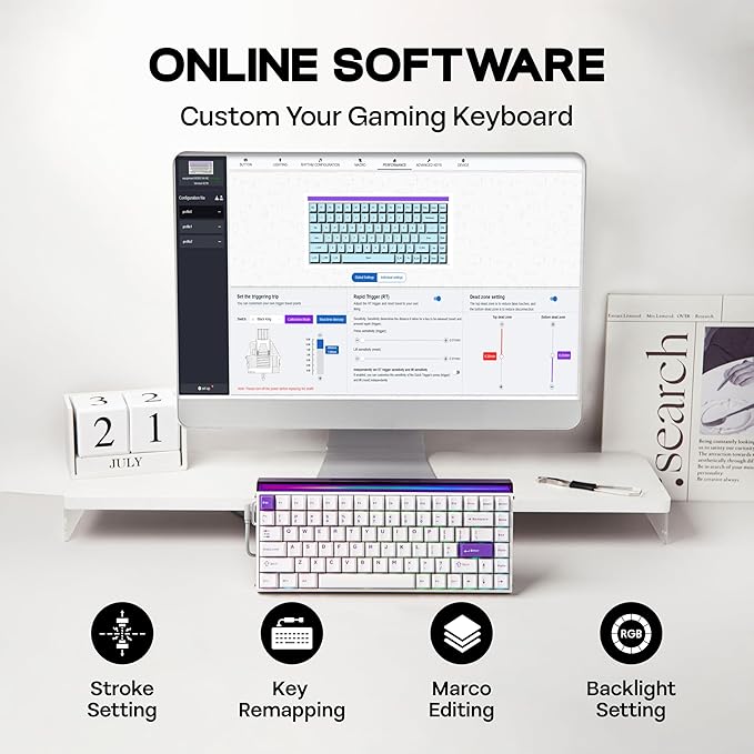 MechLands Aula Hero84 HE Wired Magnetic Gaming Keyboard Rapid Hall Effect Keyboard with 0.01mm Adjustable Actuation 8kHz Polling 5-Layer Sound Dampening RGB Lightbox &amp Backlit (White Purple)