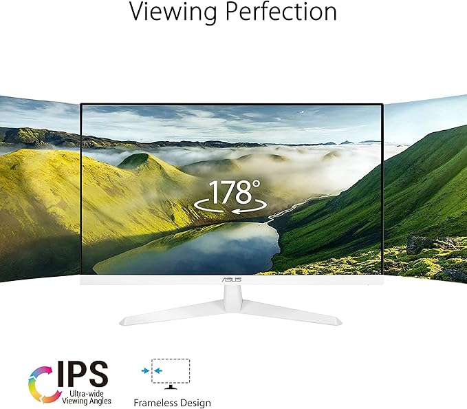 ASUS VY279HE-W 27” 1080P Monitor - White Full HD 75Hz IPS Adaptive-Sync/FreeSync Eye Care Plus Color Augmentation Rest Reminder HDMI VGA Frameless VESA Wall Mountable