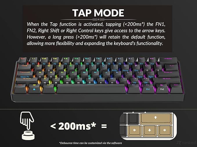 Ranked N60 Nova 60% Form Factor | Hot Swappable Mechanical Gaming Keyboard | 61 Keys Multi Color RGB LED Backlit for PC/Mac Gamer (Black Gateron Pro Red)