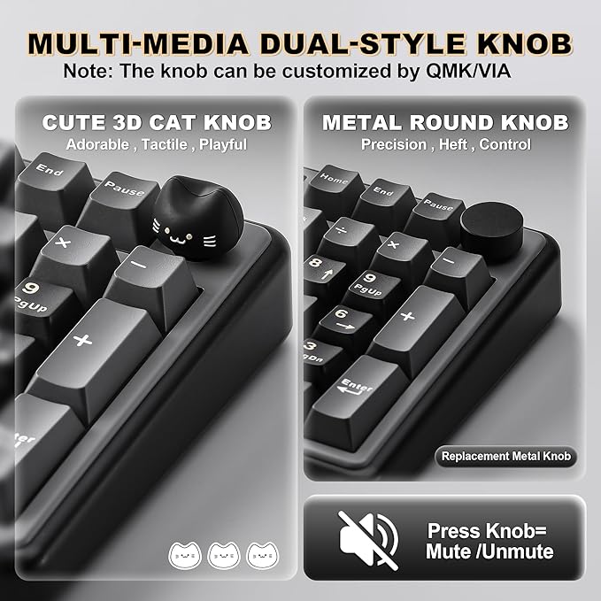 YUNZII B98 PRO QMK/VIA Wireless Mechanical Gaming Keyboard 96% Layout with Numpad and Cute Cat Knob BT/2.4G/USB-C Pre-Lubed Switch Hot Swap Gasket RGB for Win/Mac (Black Milk V2 Linear Switch)