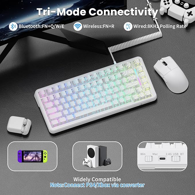 ATTACK SHARK X82 PRO HE Magnetic Gaming Keyboard8KHz Polling RateAdjustable Actuation Rapid TriggerTri-Mode Wireless PC Keyboard with 5000mAh BatteryCloud/Software Driver for Win/MacWhite Line