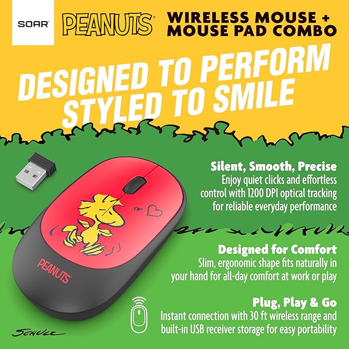 SOAR Peanuts Mouse &amp Mouse Pad Combo Red- Hug