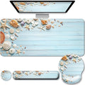 Desk Mat Set + Keyboard and Mouse Pad with Wrist Rest Support4-in-1 Large Mousepad Computer Mats for Desktop Home &amp Office-Blue Shells
