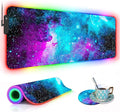 RGB Gaming Mouse Pad with Coffee Coaster XXL Large Glowing LED Mousepad Anti-Slip Rubber Base Computer Keyboard Desk Mouse Mat 31.5 X 11.8 Inch - Blue Galaxy Nebula Universe Space