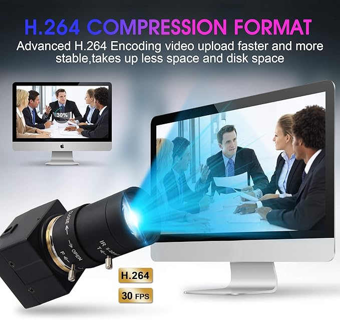 USB Camera 2MP Low Illumination Webcam 5-50mm Optical Zoom Lens Variable Focus USB Camera Compatible with Mac/Windows/Raspberry pi
