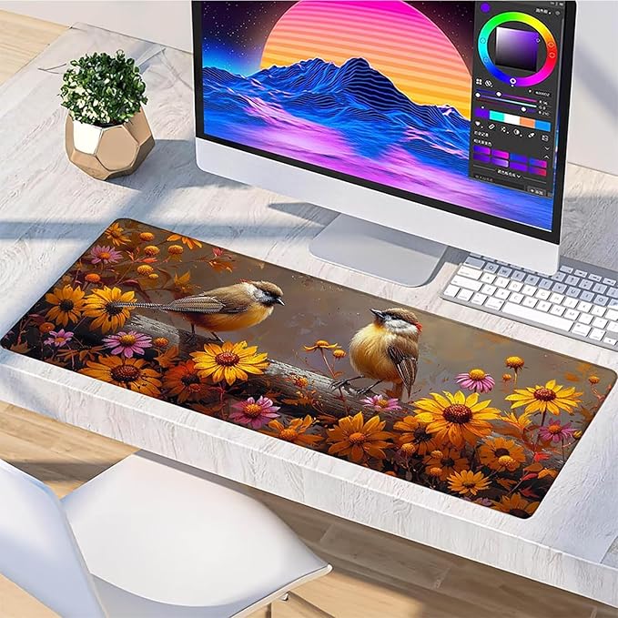 Yellow Mouse Pad Large 40x20 in Gaming Mousepad with Non-Slip Rubber Base Waterproof Smooth Surface Desk mat Extended Desk Mat with Stitched Edges Computer Accessories Gifts for Men Bird C-9510