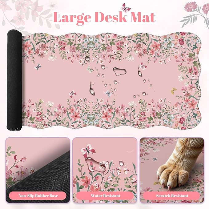 iLeadon Desk Matt for Desktop Non Slip Base Mouse Pad with Wrist Rest Wrist Pad for Keyboard Gaming Mouse Pad Large Anti-Fatigue Gel Mousepad with Wrist Support (Pink)