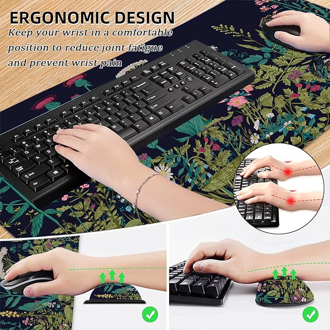 LATEEFAH Desk Mat Mouse Pad with Wrist Rest 4-in-1 Large Mouse Pads for Desk Ergonomic Mouse Pad and Keyboard Wrist Rest Gaming Keyboard Mat for Office Home